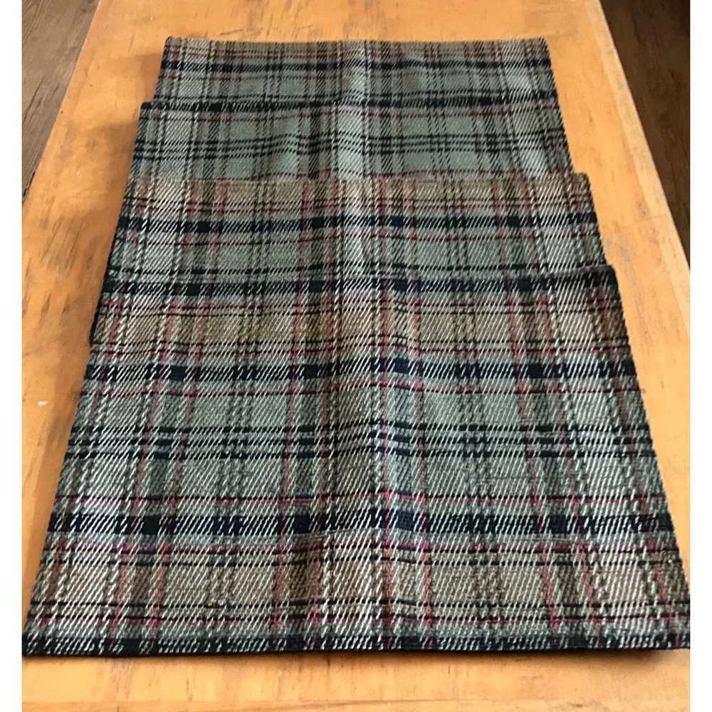 Set of 4 Tweed Placemats Wool Green Brown Plaid Woven Farmhouse Table Mats